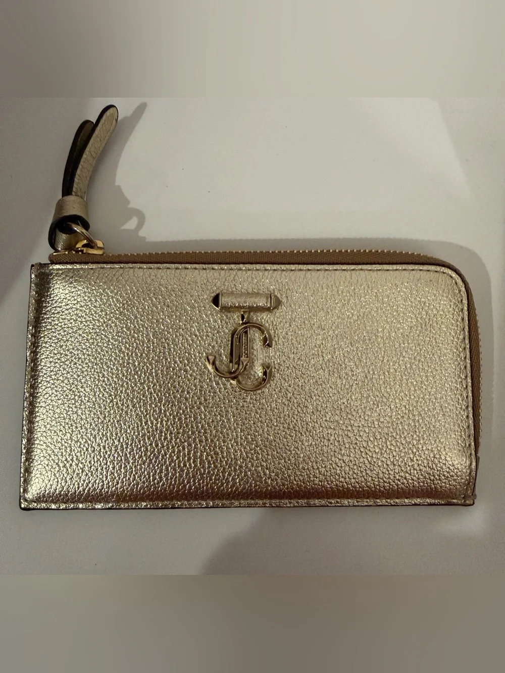 Jimmy Choo Gold Leather Card Case